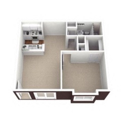 Floor plan for 1 bed, 1 bath, 615 sqft